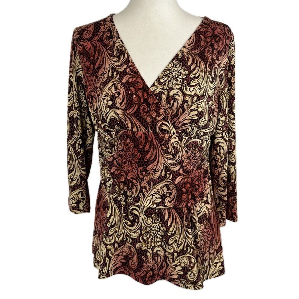 INC International Concepts XL Y2K Babydoll Paisley Sparkle Fairy Top 3/4 Sleeve